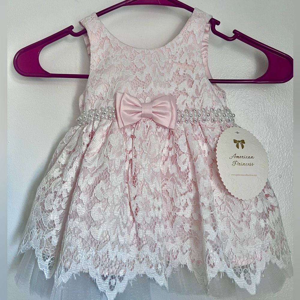 American Princess Light Pink Lace Dress with Bow